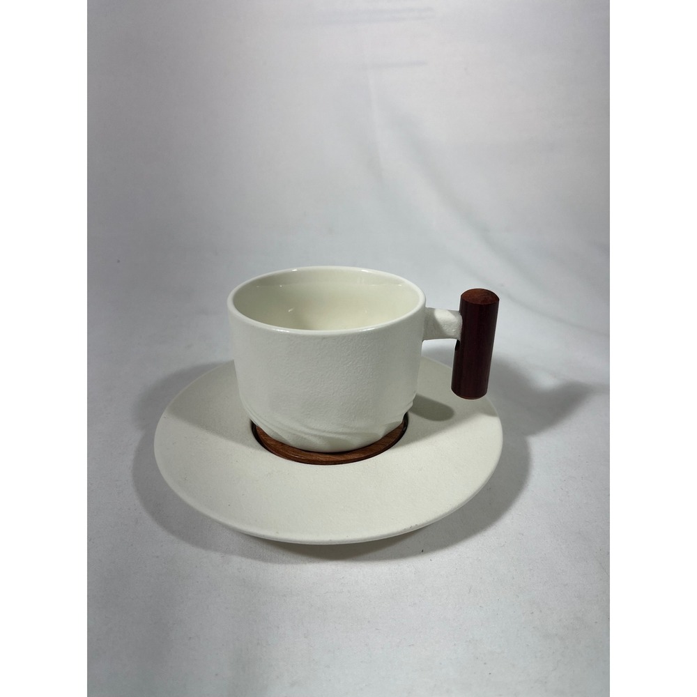 EXQUISITE COFFEE CUP HIGH GRADE CERAMIC EXPRESSO TEA SET WOODEN ACCENTS 130ml
